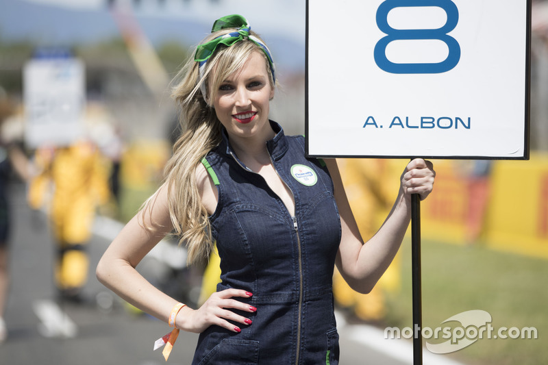 The grid girl of Alexander Albon, ART Grand Prix