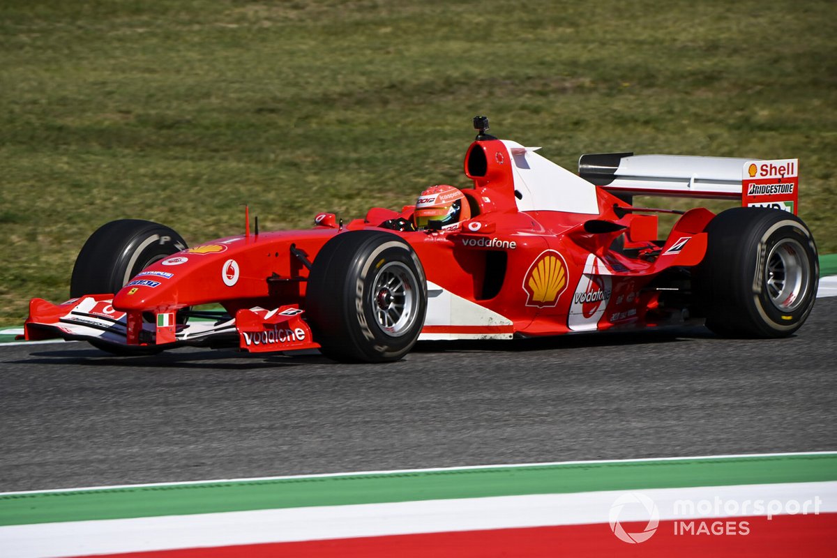 Mick Schumacher drives his fathers championship winning Ferrari F2004 on a demo run celebrating ferrari's 1000th Grand Prix