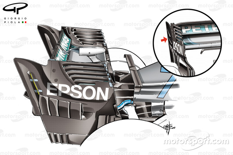 Comparaison des ailerons arrière de la Mercedes AMG F1 W09, GP de Singapour