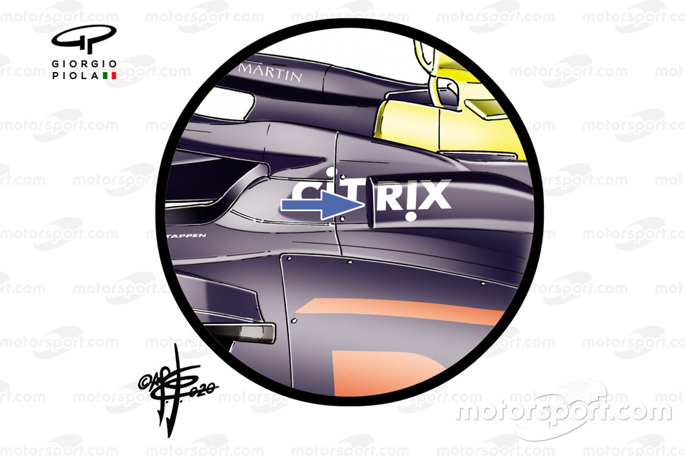 Red Bull Racing RB16, dettaglio della presa d'aria vista a Budapest per raffreddare il motore Honda