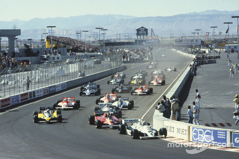 De start van de Caesars Palace Grand Prix in 1981, een erg onpopulaire wedstrijd op een onpopulair circuit.