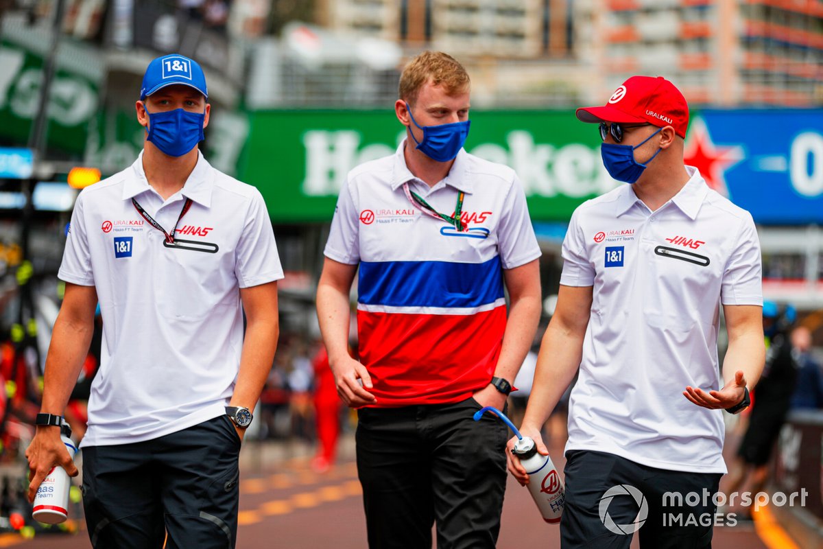 Mick Schumacher, Haas F1, with Nikita Mazepin, Haas F1