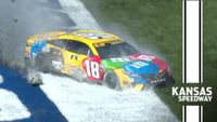 Kyle Busch loses a tire, spins through the grass at Kansas Speedway