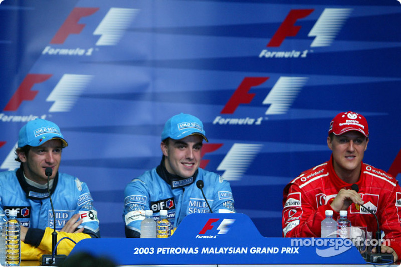 Conferencia de prensa: el ganador de la pole, Fernando Alonso, Jarno Trulli y Michael Schumacher