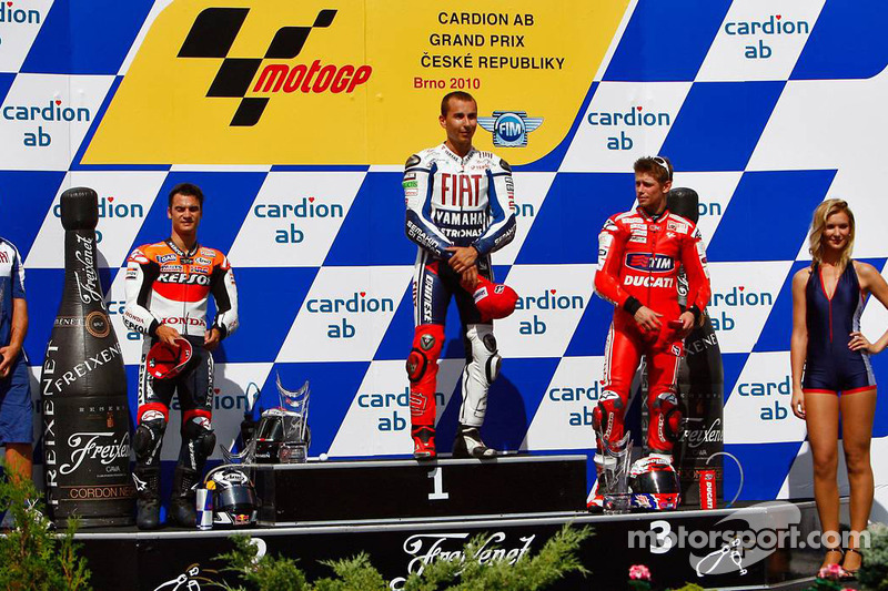 2010: 1. Jorge Lorenzo, 2. Dani Pedrosa, 3. Casey Stoner