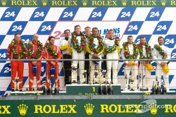 LM GTE Pro podium: class winners Olivier Beretta, Tom Milner, Antonio Garcia, second place Giancarlo Fisichella, Gianmaria Bruni, Toni Vilander, third place Andy Priaulx, Dirk Muller, Joey Hand