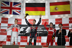 Podium: race winner Sebastian Vettel, Red Bull Racing, second place Jenson Button, McLaren Mercedes, third place Fernando Alonso, Scuderia Ferrari