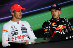 FIA press conference: race winner Sebastian Vettel, Red Bull Racing, second place Jenson Button, McLaren Mercedes