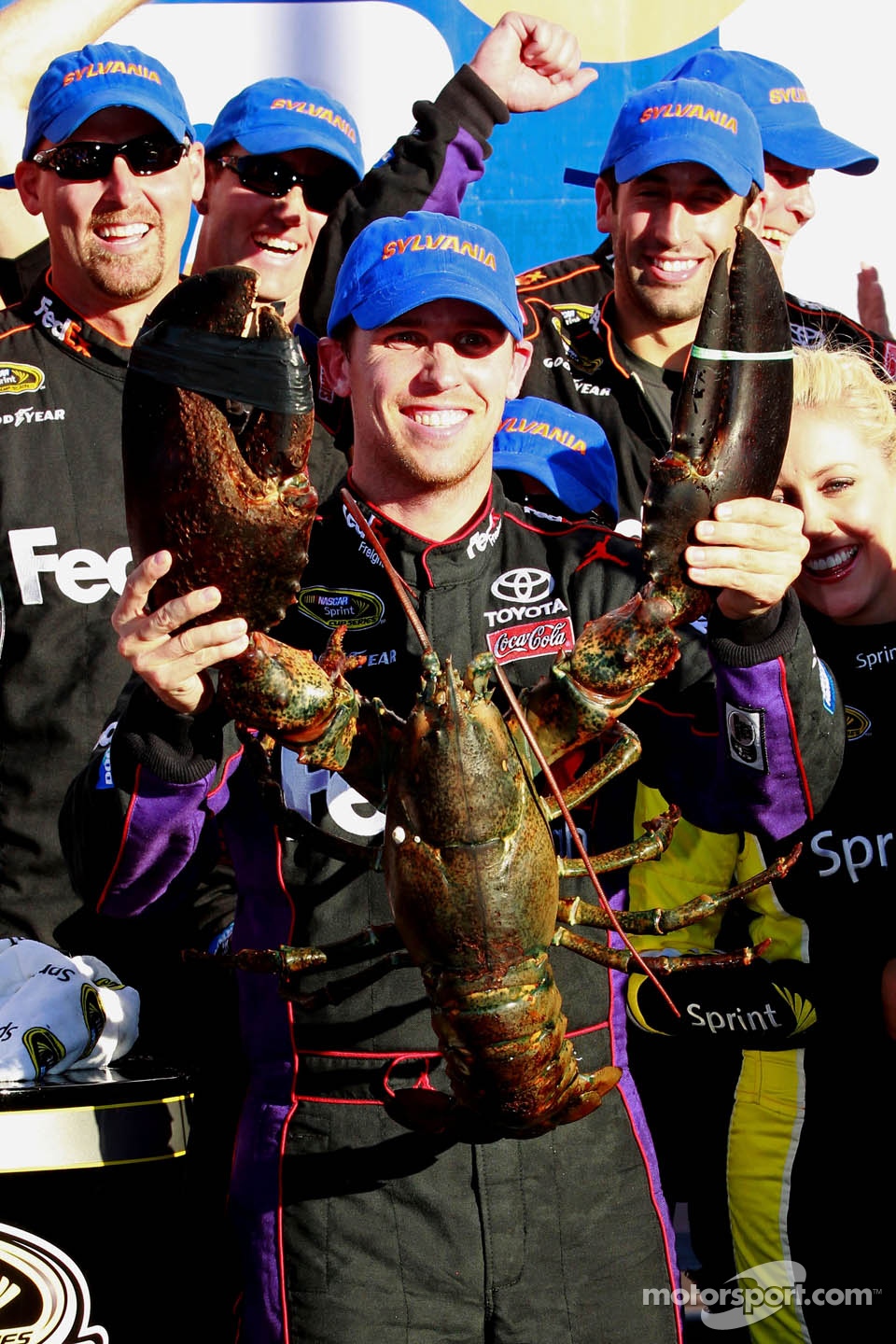 Victory lane: race winner Denny Hamlin, Joe Gibbs Racing Toyota