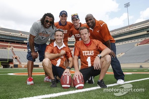 James Courtney, Mark Winterbottom and Dean Fiore at training with Texas Longhorn players Ricky Williams and Cedric Benson