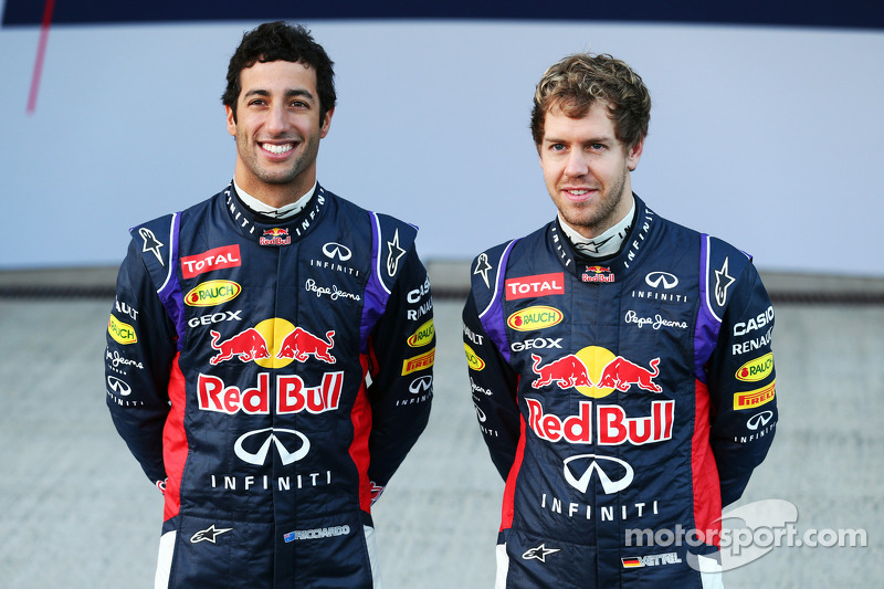 Sebastian Vettel and Daniel Ricciardo unveil the Red Bull Racing RB10