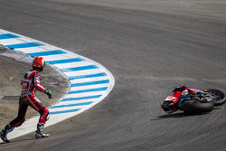 Davide Giugliano retrieving his bike