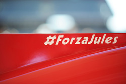 Ferrari F14-T engine cover carrying a message of support for Jules Bianchi