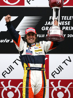 Podium: race winner Fernando Alonso celebrates