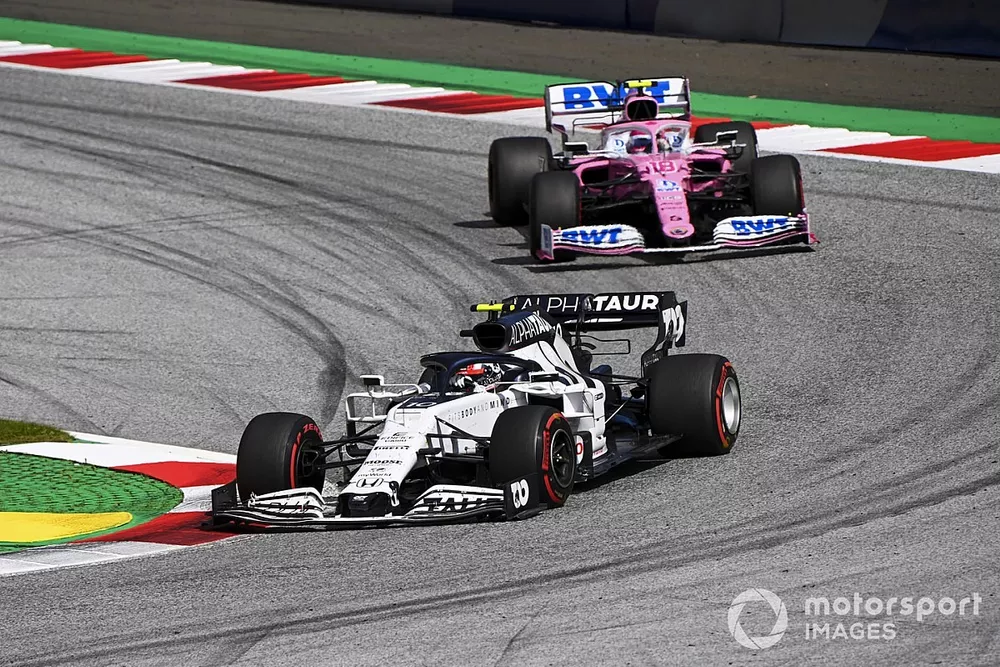 Pierre Gasly, AlphaTauri AT01, devant Lance Stroll, Racing Point RP20