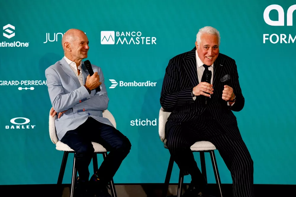 Adrian Newey et Lawrence Stroll, propri&eacute;taire d'Aston Martin F1 Team