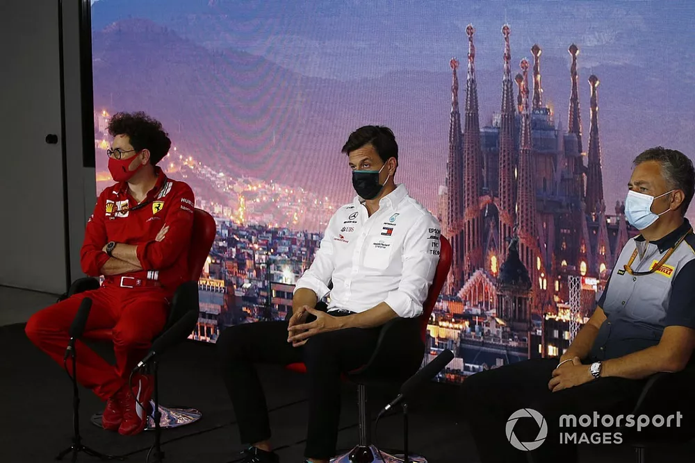Mattia Binotto, Team Principal Ferrari, Toto Wolff, Executive Director (Business), Mercedes AMG and Mario Isola, Racing Manager, Pirelli Motorsport 