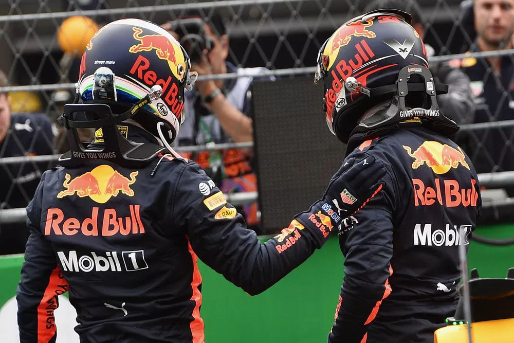 Daniel Ricciardo, Red Bull Racing and Max Verstappen, Red Bull Racing celebrate in parc ferme 