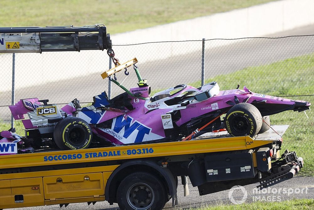 Car of Lance Stroll, Racing Point RP20 being recovered by marshals