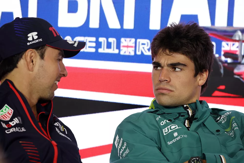 Lance Stroll, Aston Martin F1 Team and Sergio Perez, Red Bull Racing in the Press Conference 