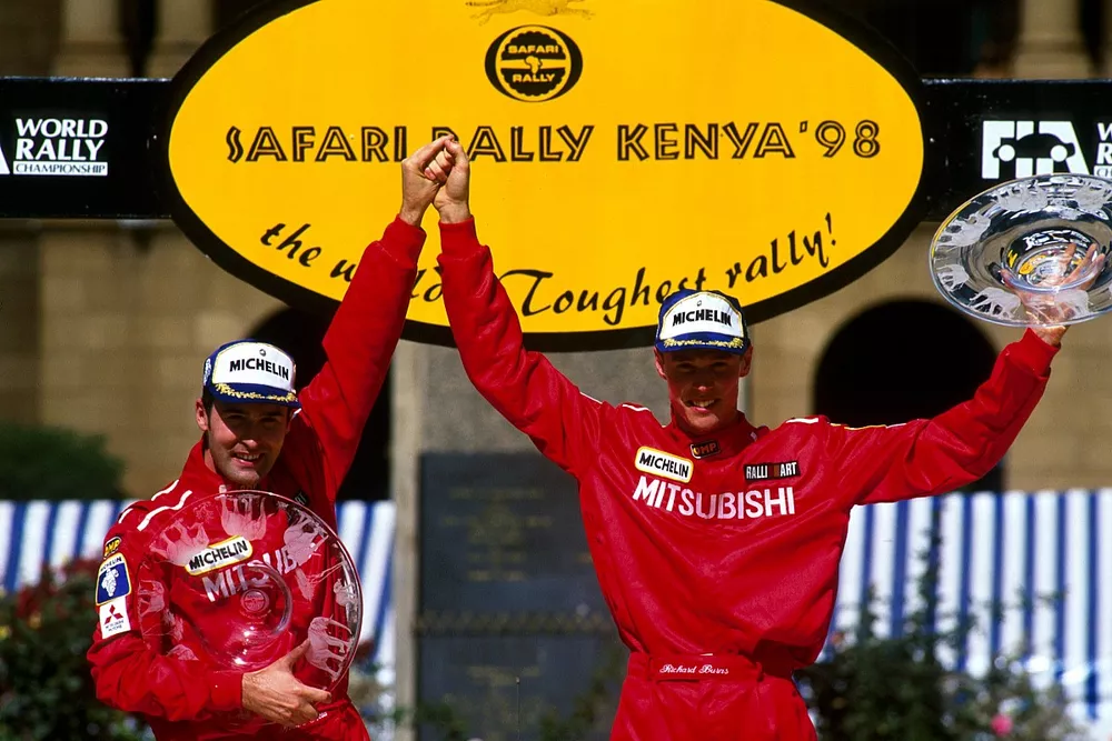 Co-driver Robert Reid (GBR) and driver Richard Burns (GBR) Mitsubishi took their first win