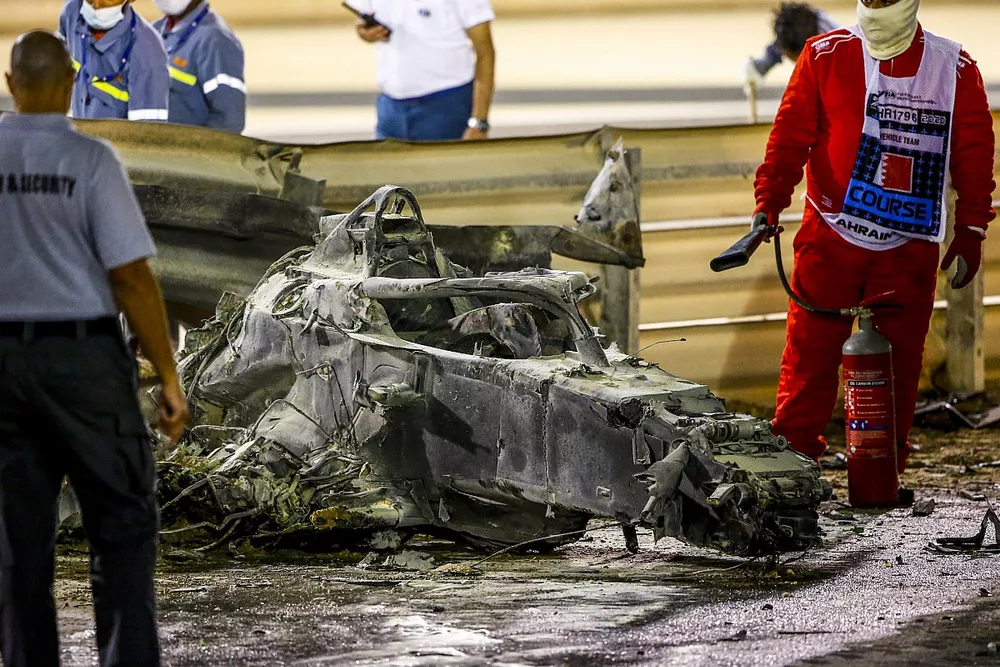 Les restes de la monoplace de Romain Grosjean, Haas VF-20