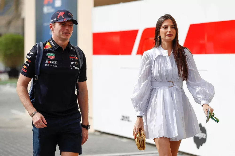 Max Verstappen, Red Bull Racing, arrives into the paddock with Kelly Piquet