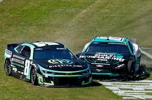 Three NASCAR Cup champions crash in Talladega pit entry stack-up