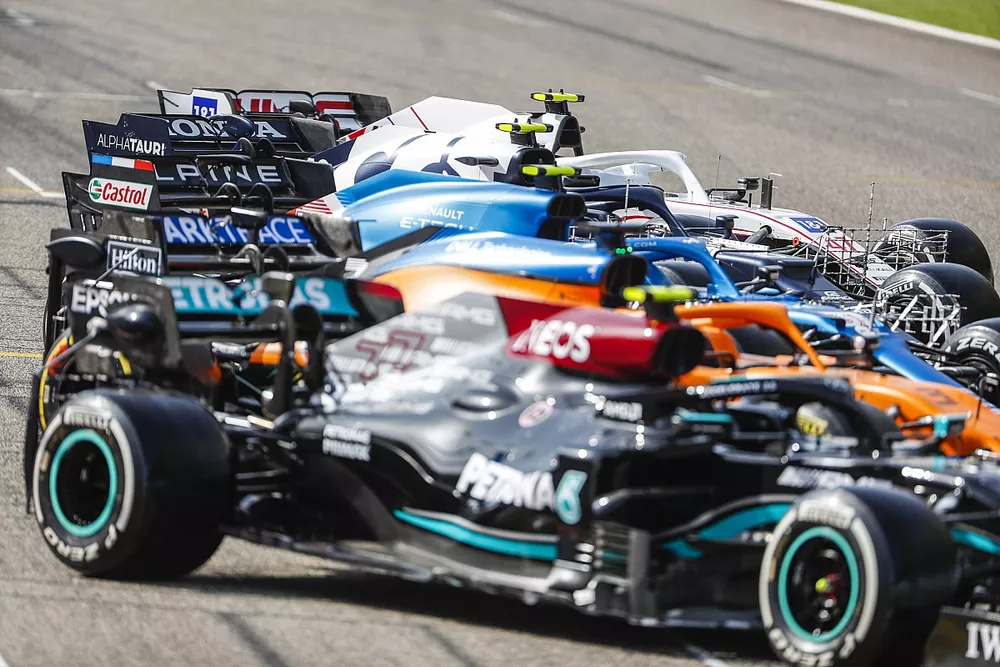 The cars lined up on the grid