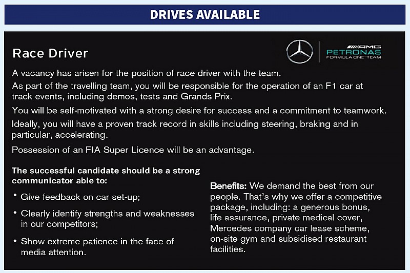 Mercedes s'offre une petite annonce dans Autosport pour recruter un pilote