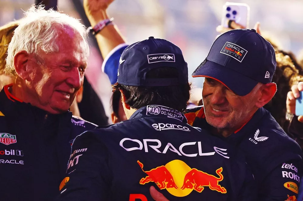 Helmut Marko, Sergio P&eacute;rez, Adrian Newey, Red Bull Racing