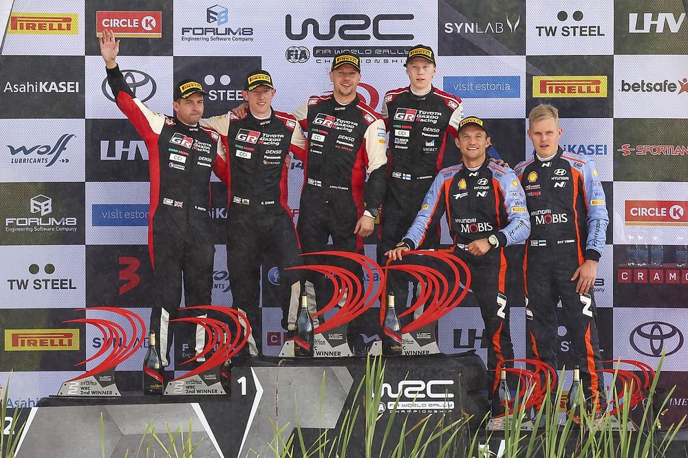 Podium: Winners Kalle Rovanpera, Jonne Halttunen, Toyota Gazoo Racing WRT Toyota GR Yaris Rally1, second place Elfyn Evans, Scott Martin, Toyota Gazoo Racing WRT Toyota GR Yaris Rally1, third place Ott Tanak, Martin Jarveoja, Hyundai World Rally Team Hyundai i20 N Rally1