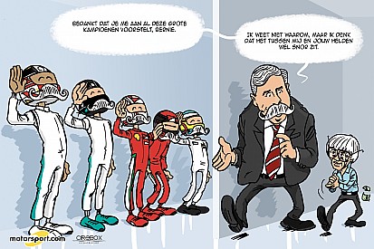 Cartoon van Cirebox - Nieuwe F1-baas maakt kennis met de kampioenen