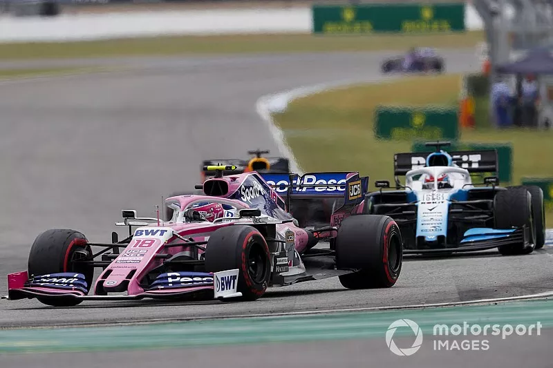 Lance Stroll, Racing Point RP19, lidera George Russell, Williams Racing FW42