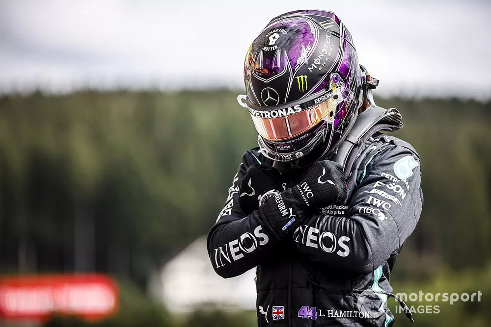 Pole Sitter Lewis Hamilton, Mercedes-AMG F1 celebrates in Parc Ferme 