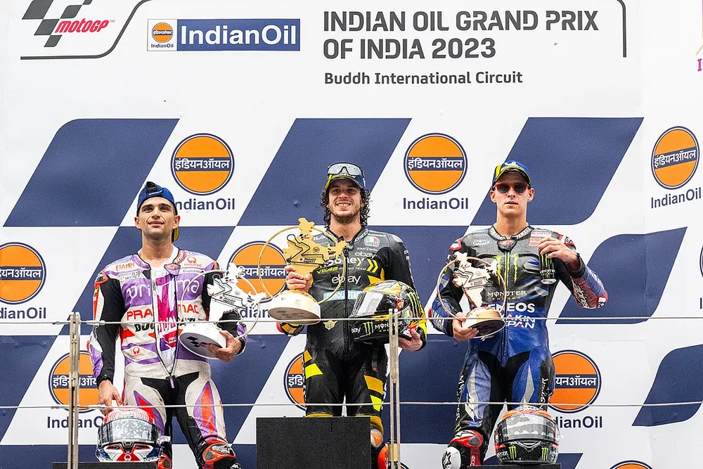 Jorge Martin, Pramac Racing, Race winner Marco Bezzecchi, VR46 Racing Team, Fabio Quartararo, Yamaha Factory Racing