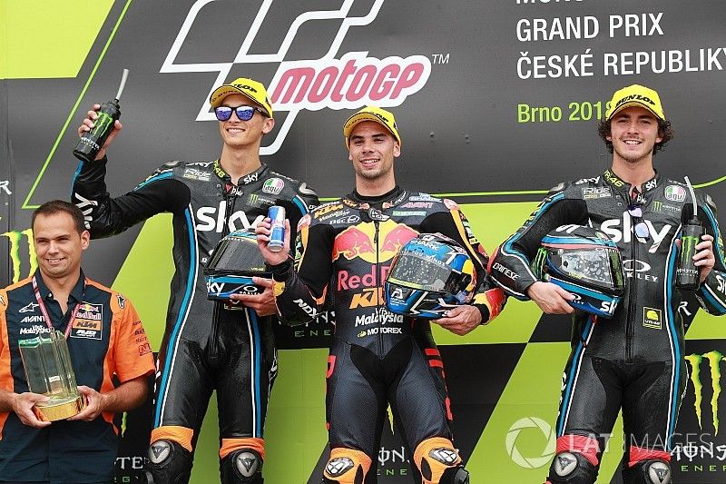 Podio Luca Marini, Sky Racing Team VR46, Miguel Oliveira, Red Bull KTM Ajo, Francesco Bagnaia, Sky Racing Team VR46