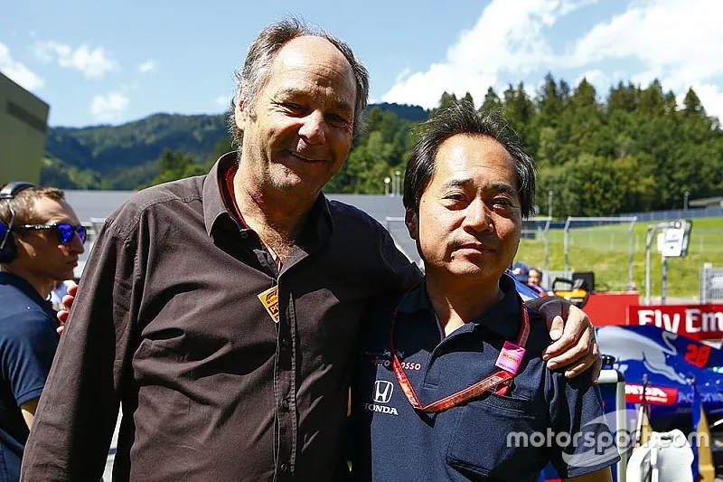 Gehard Berger with Toyoharu Tanabe, F1 Technical Director, Honda