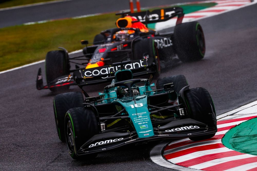 Lance Stroll, Aston Martin AMR22, Max Verstappen, Red Bull Racing RB18