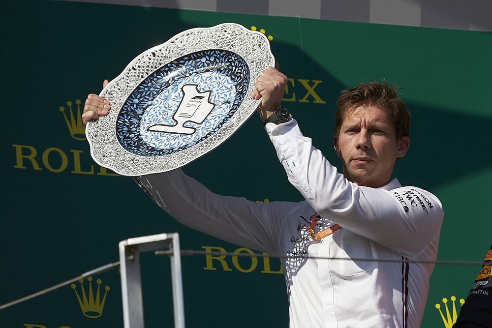 James Vowles, Motorsport Strategy Director, Mercedes AMG F1, receives the Constructors trophy for Mercedes