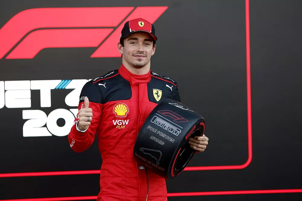 Charles Leclerc, Scuderia Ferrari, with his Pirelli Pole Position Award