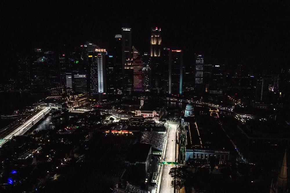 The action as seen from the Singapore Flyer