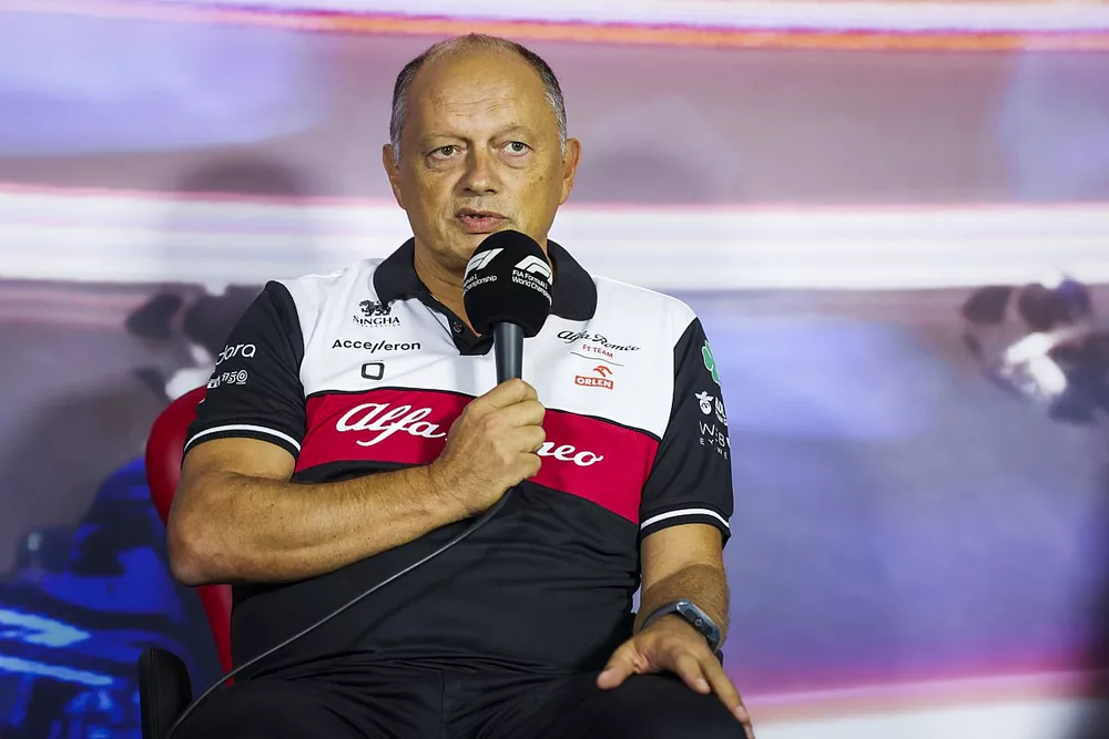 Frederic Vasseur, Team Principal, Alfa Romeo Racing, in de persconferentie van de Team Principals