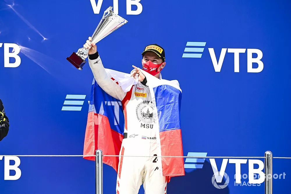Winning Constructor Representative and Nikita Mazepin, Hitech Grand Prix celebrates on the podium with the trophy