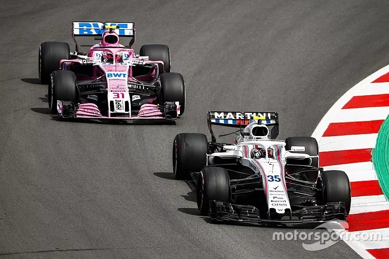 Sergey Sirotkin, Williams FW41, Esteban Ocon, Force India VJM11