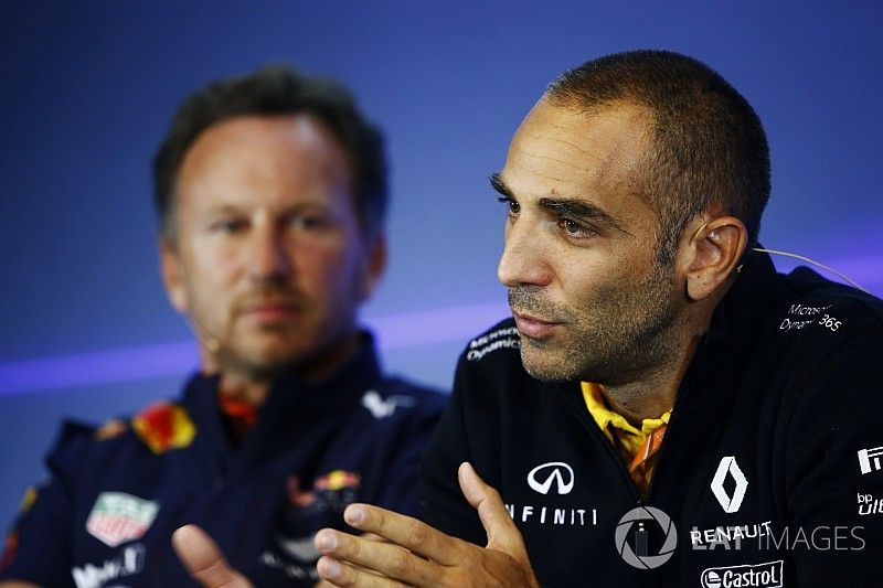 Christian Horner, Team Principal, Red Bull Racing, Cyril Abiteboul, directeur général Renault Sport F1 Team, en conférence de presse