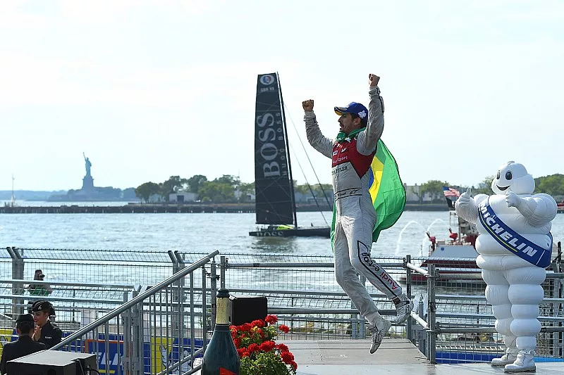 Lucas di Grassi, Audi Sport ABT Schaeffler, celebrates after winning the race