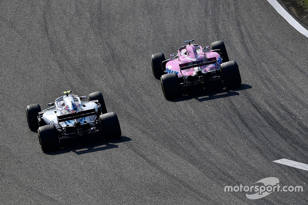 Lance Stroll, Williams FW41 y Sergio P&eacute;rez, Force India VJM11