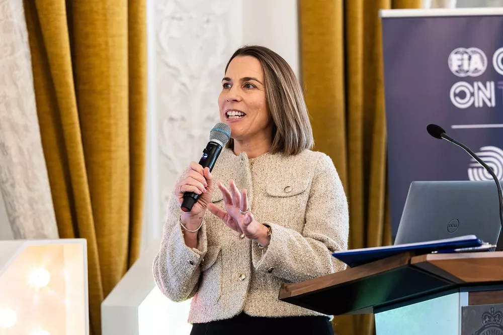 Claire Williams speaking at the Motorsport UK Girls on Track 10 years event at the RAC