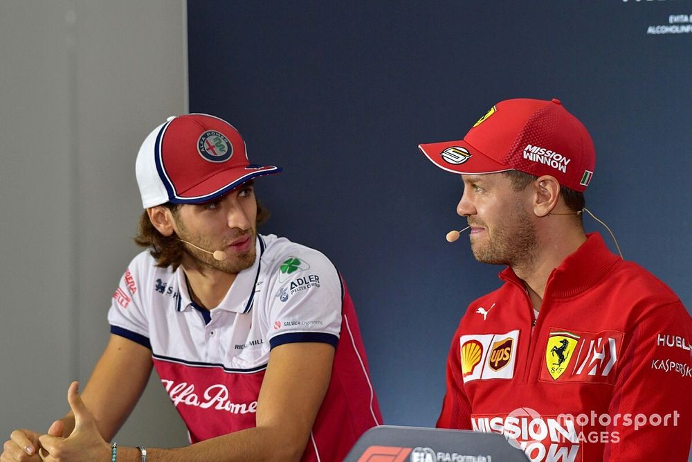 Antonio Giovinazzi, Alfa Romeo Racing and Sebastian Vettel, Ferrari in the Press Conference 